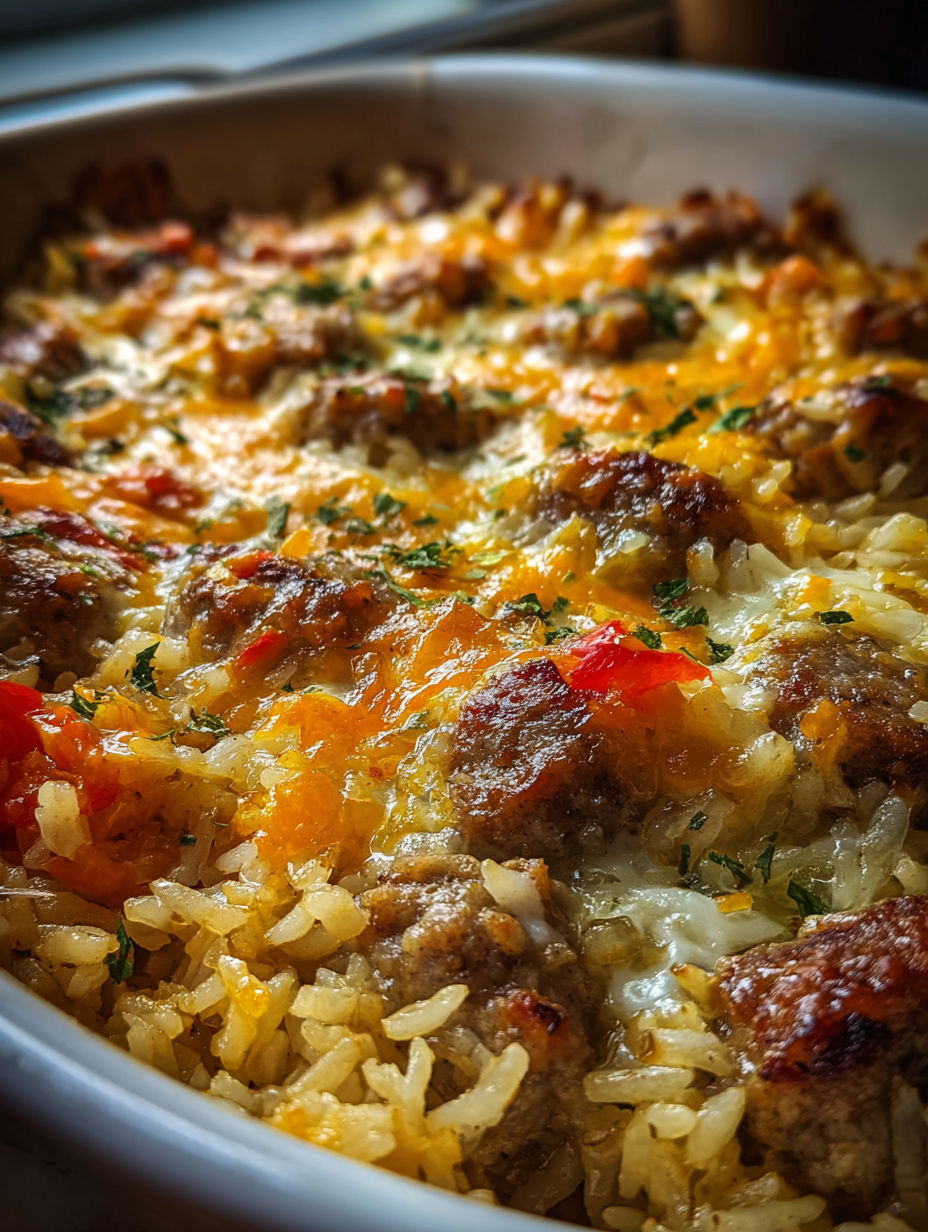 Plat savoureux de saucisse et riz.