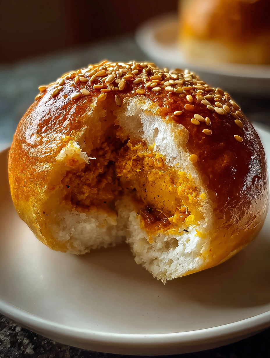 Un bun japonais au curry avec un trou au milieu.