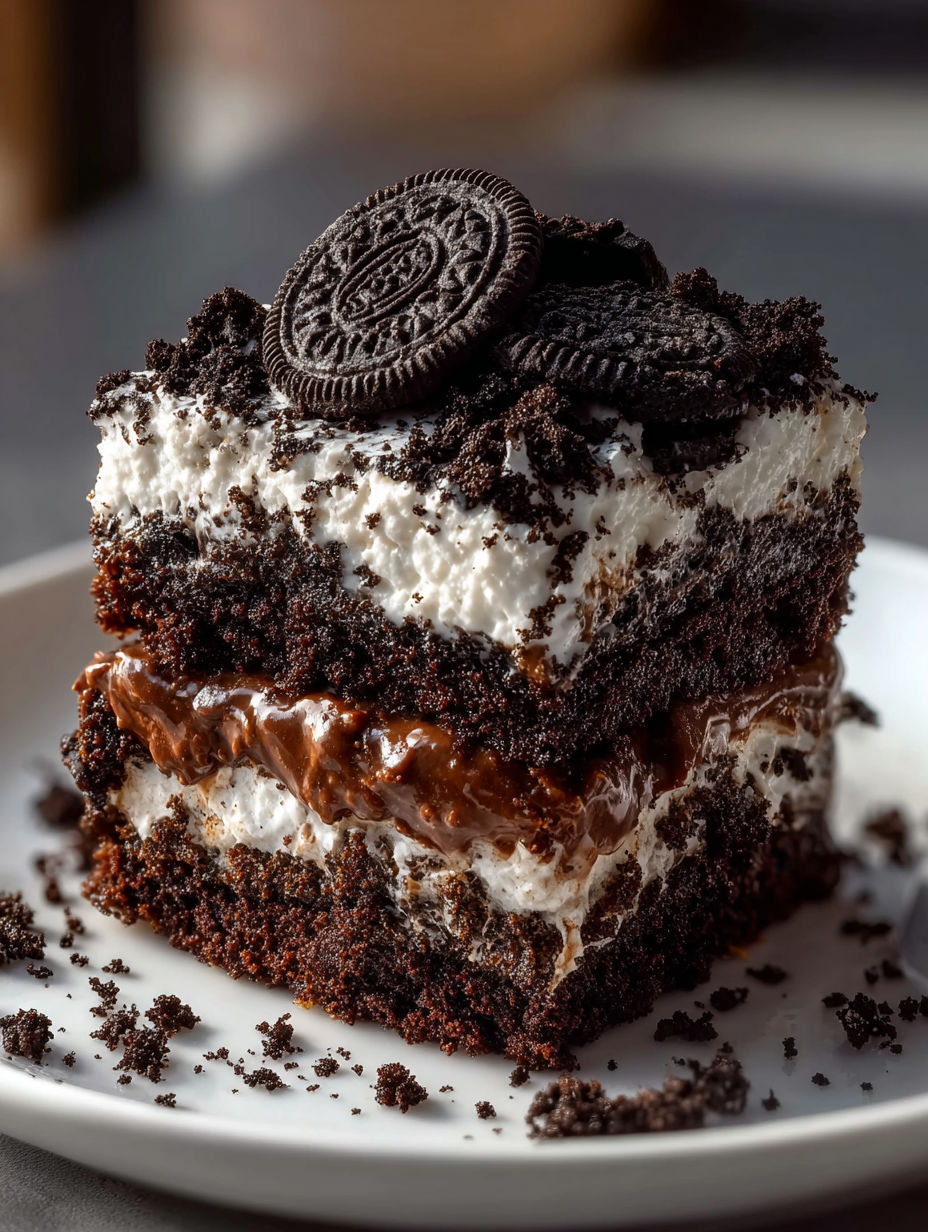 Une tranche de gâteau Oreo facile.