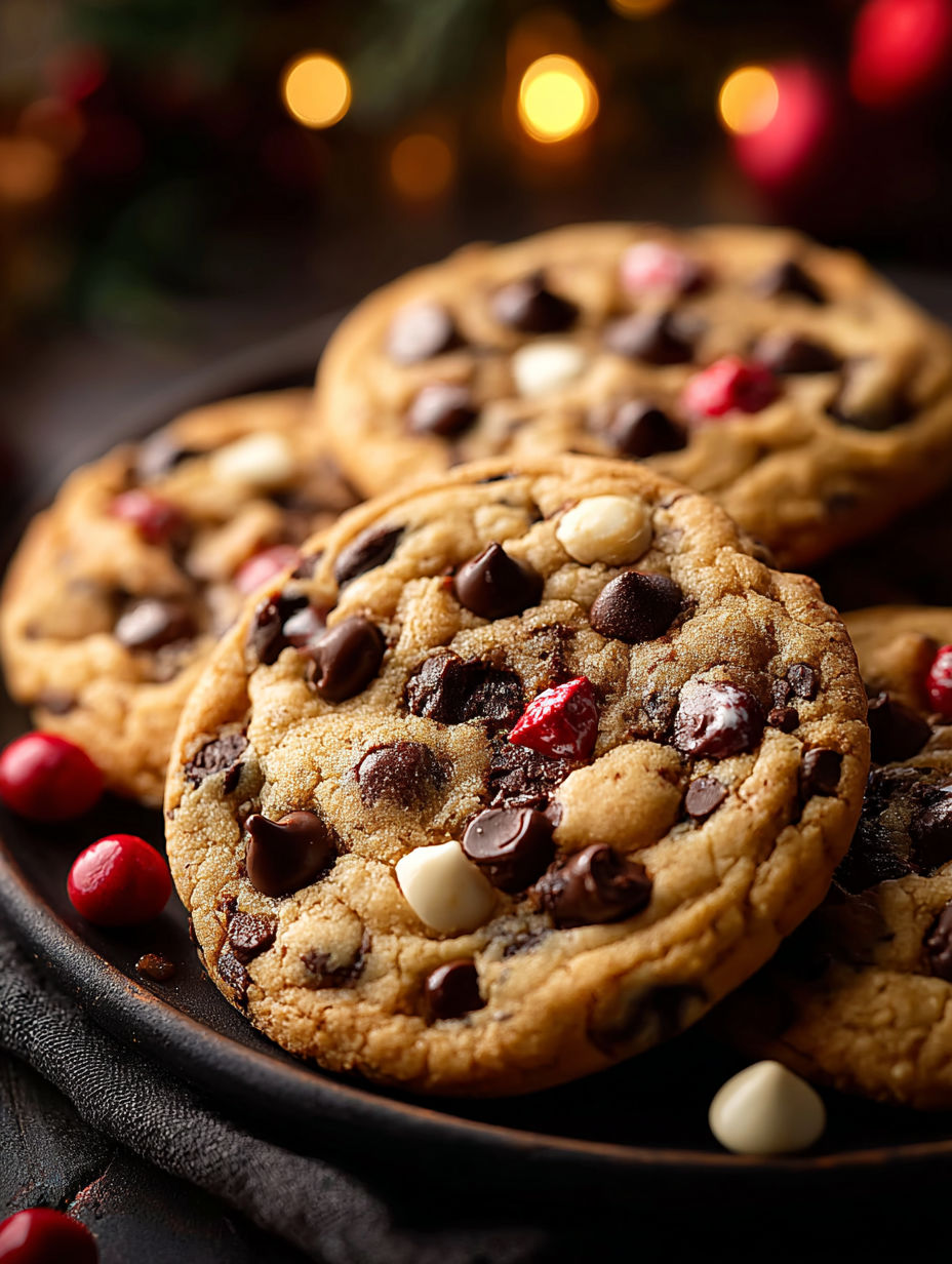 Une assiette de cookies aux pépites de chocolat.