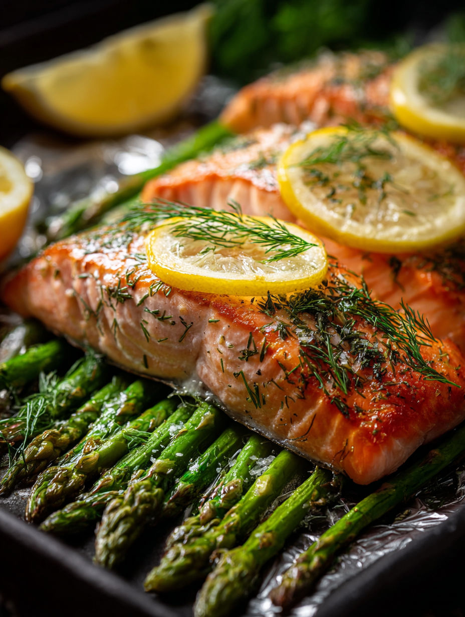 Une assiette de saumon avec citron et aneth dessus.