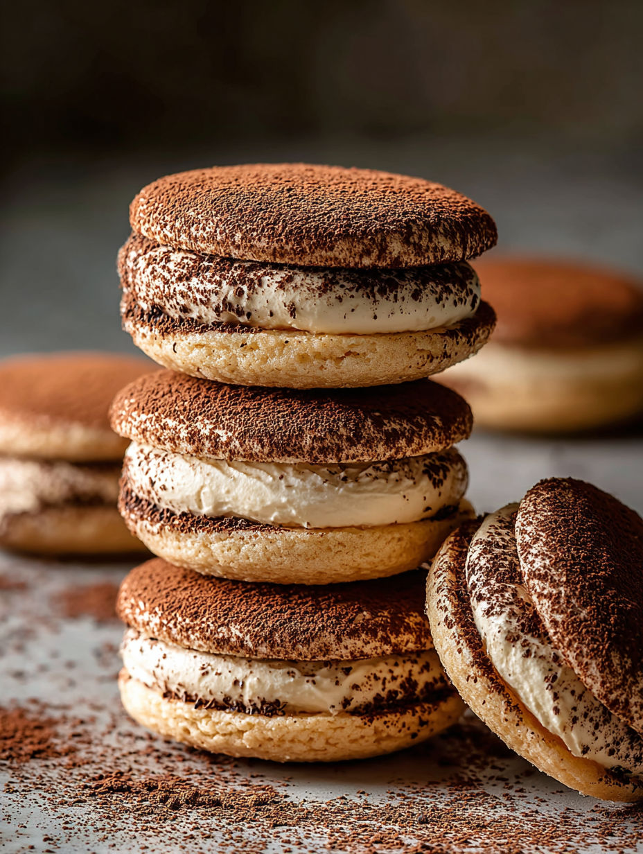 Biscuits tiramisu empilés sur une table.