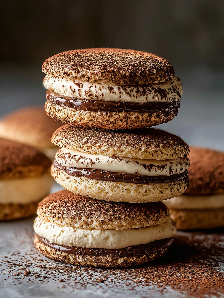 Biscuits tiramisu empilés les uns sur les autres.