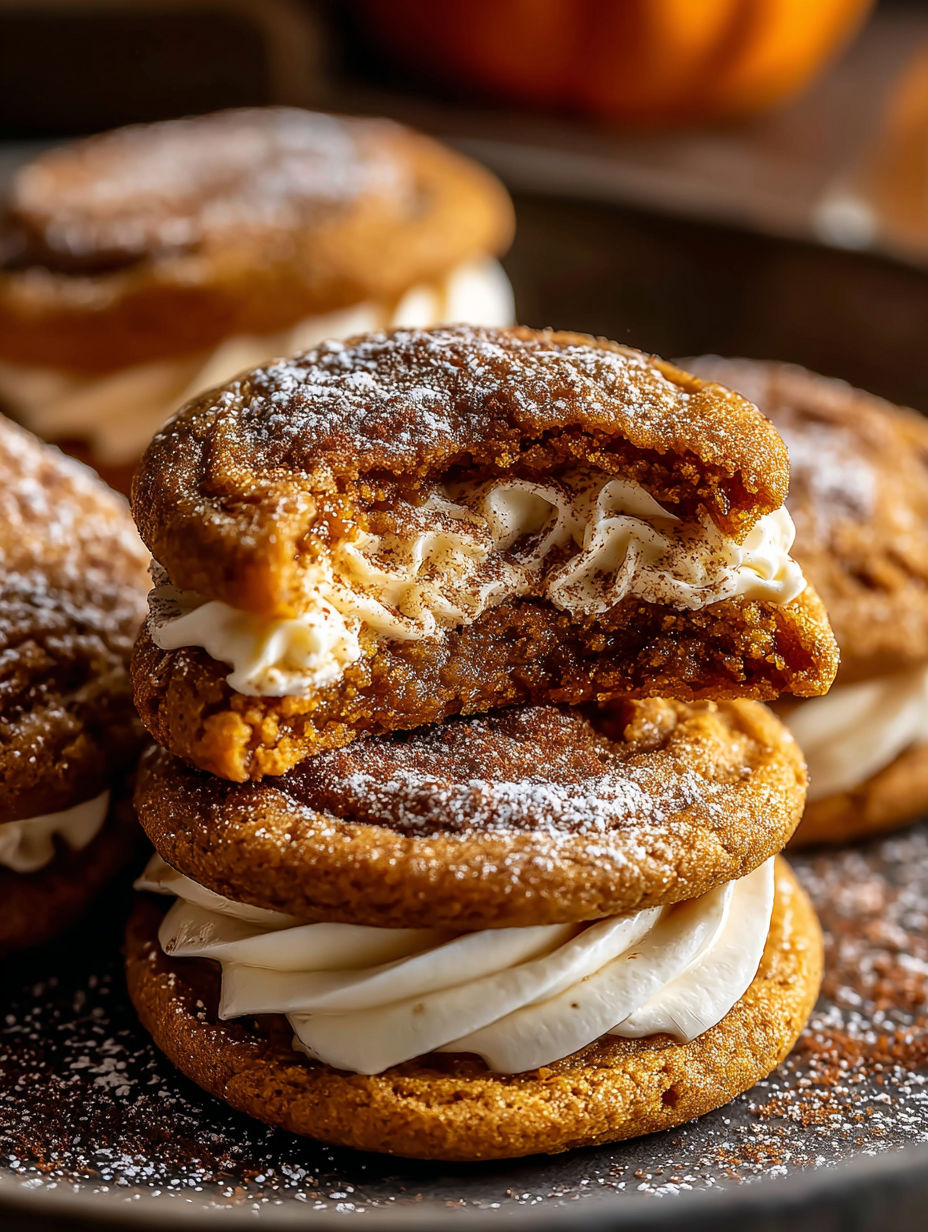 Biscuits à la citrouille et fromage blanc avec un glaçage blanc.