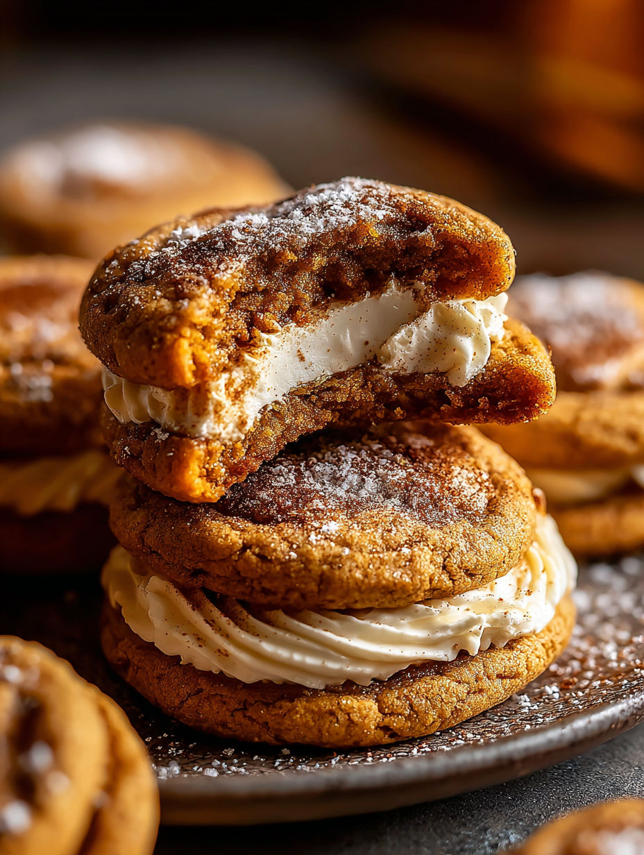 Biscuits à la citrouille et fromage blanc sur une assiette.