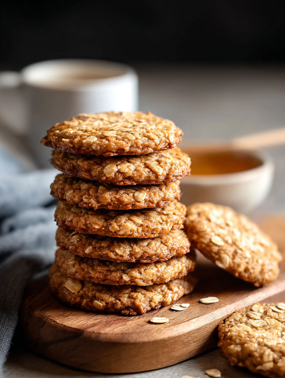 Une pile de délicieux biscuits moelleux au miel et à l’avoine.