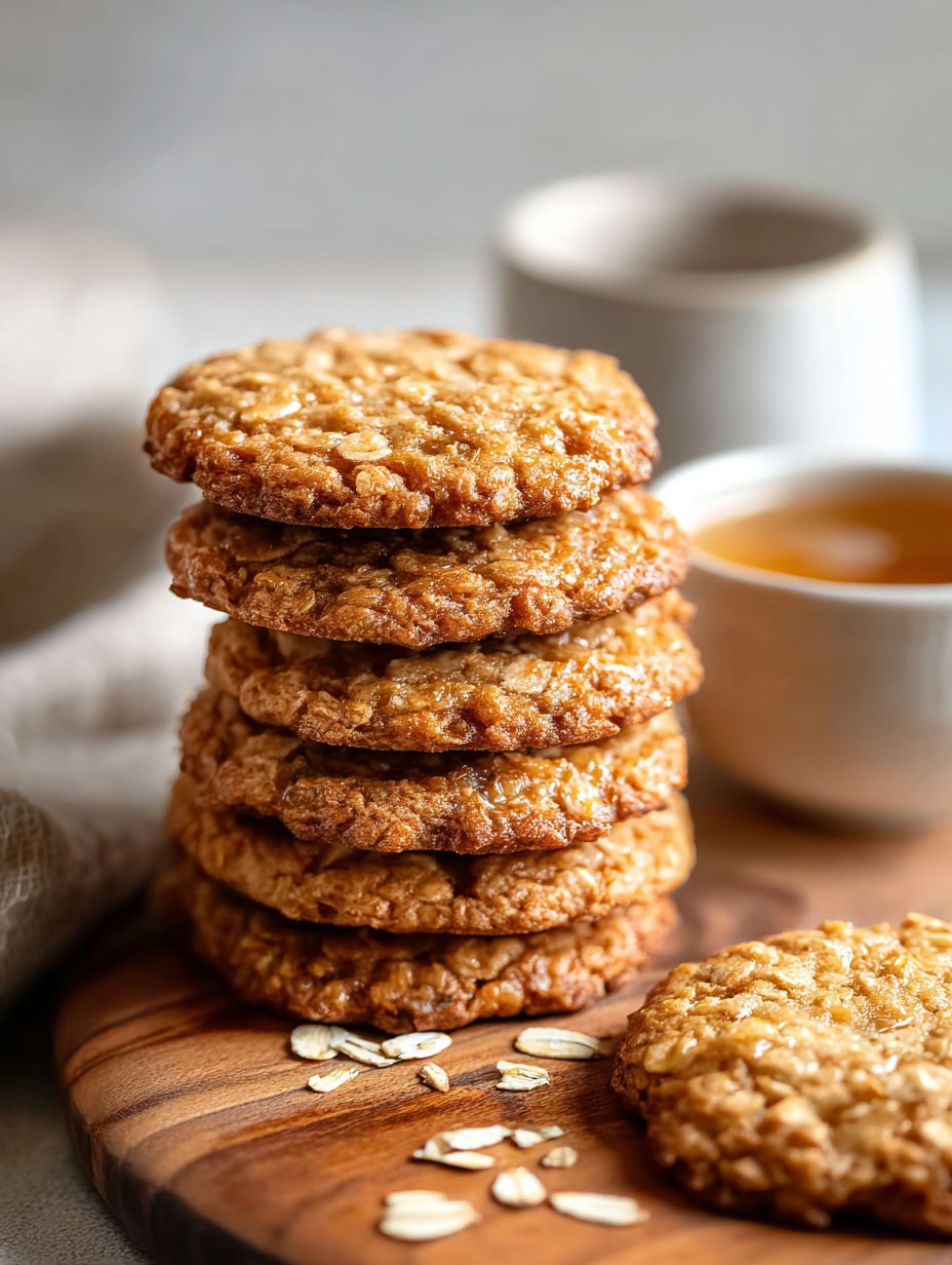 Une pile de délicieux biscuits moelleux au miel et à l’avoine.