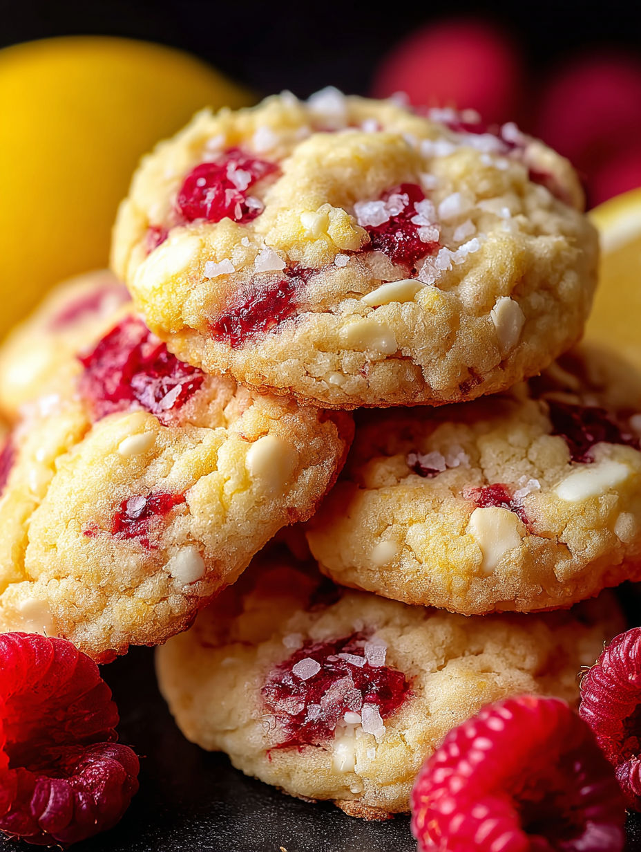 Une pile de biscuits au citron et framboise.