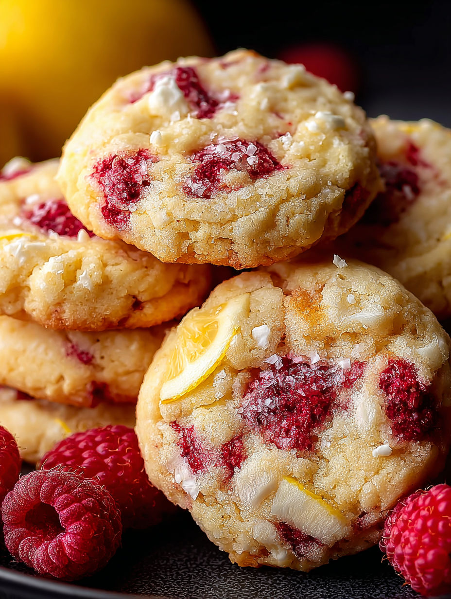 Une pile de biscuits avec cœur citron framboise.