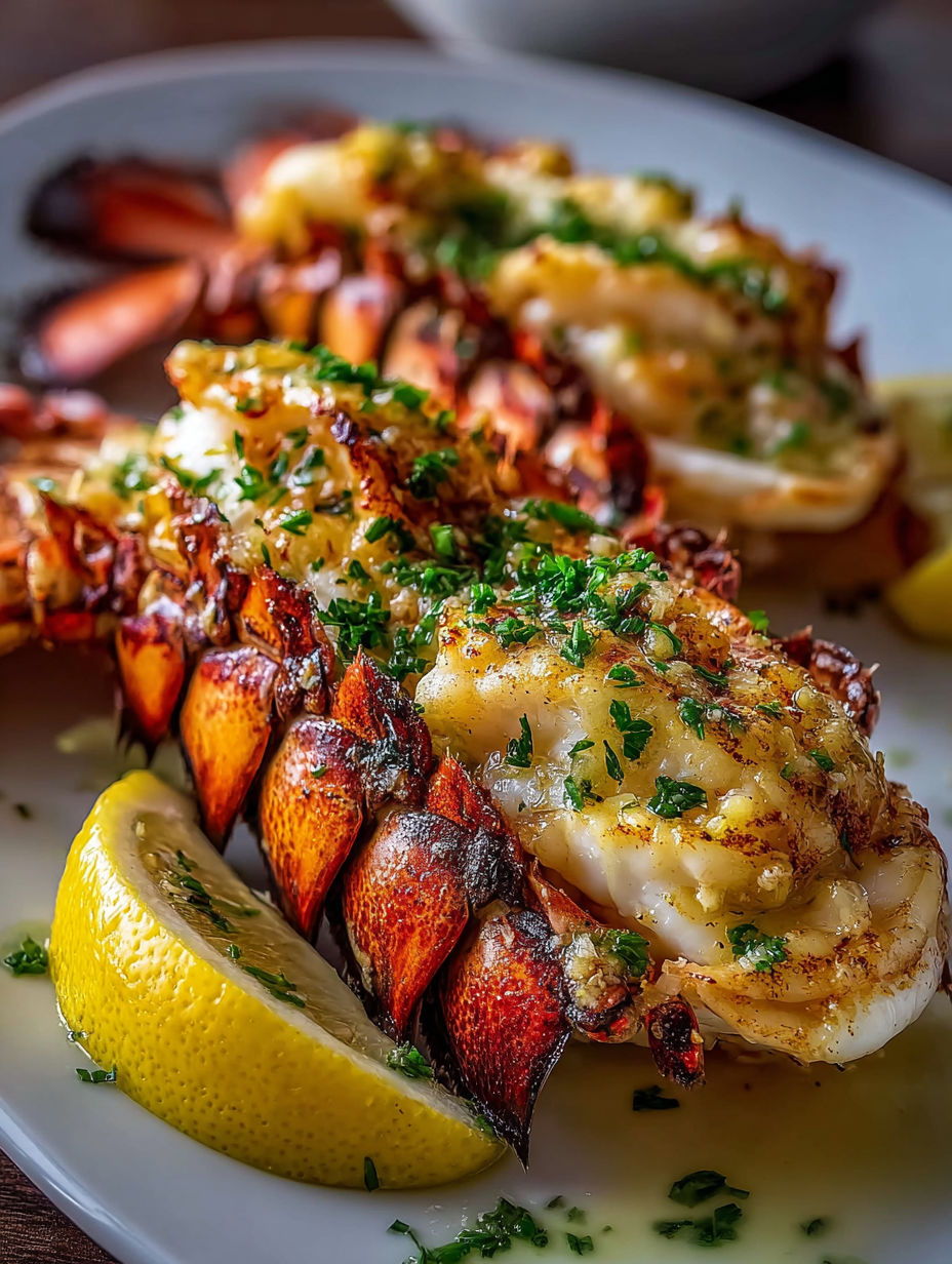 Queues de homard grillées avec sauce beurre citron à l'ail.