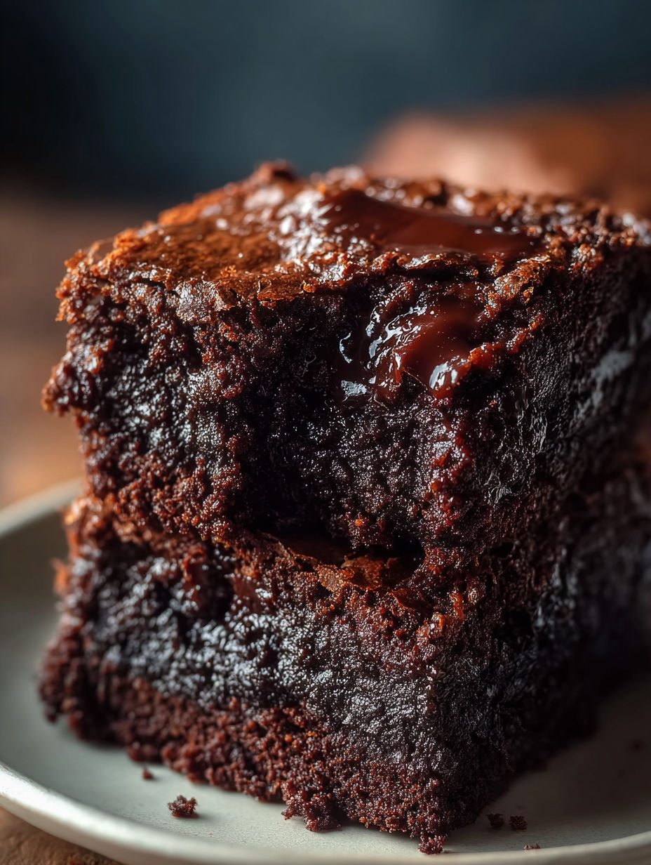 Une tranche de gâteau au chocolat avec un filet de chocolat.