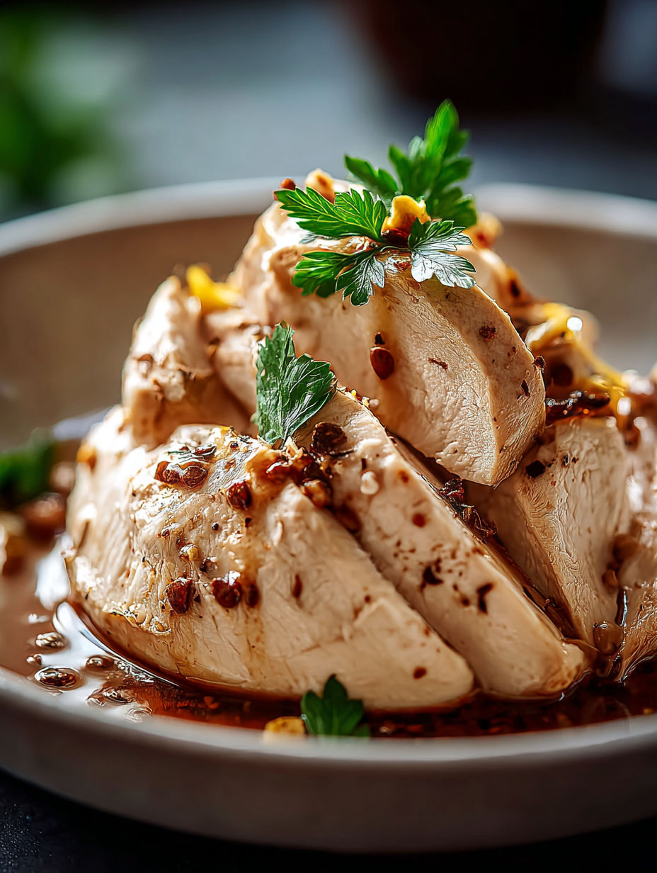 Un bol de poulet avec des herbes et épices.