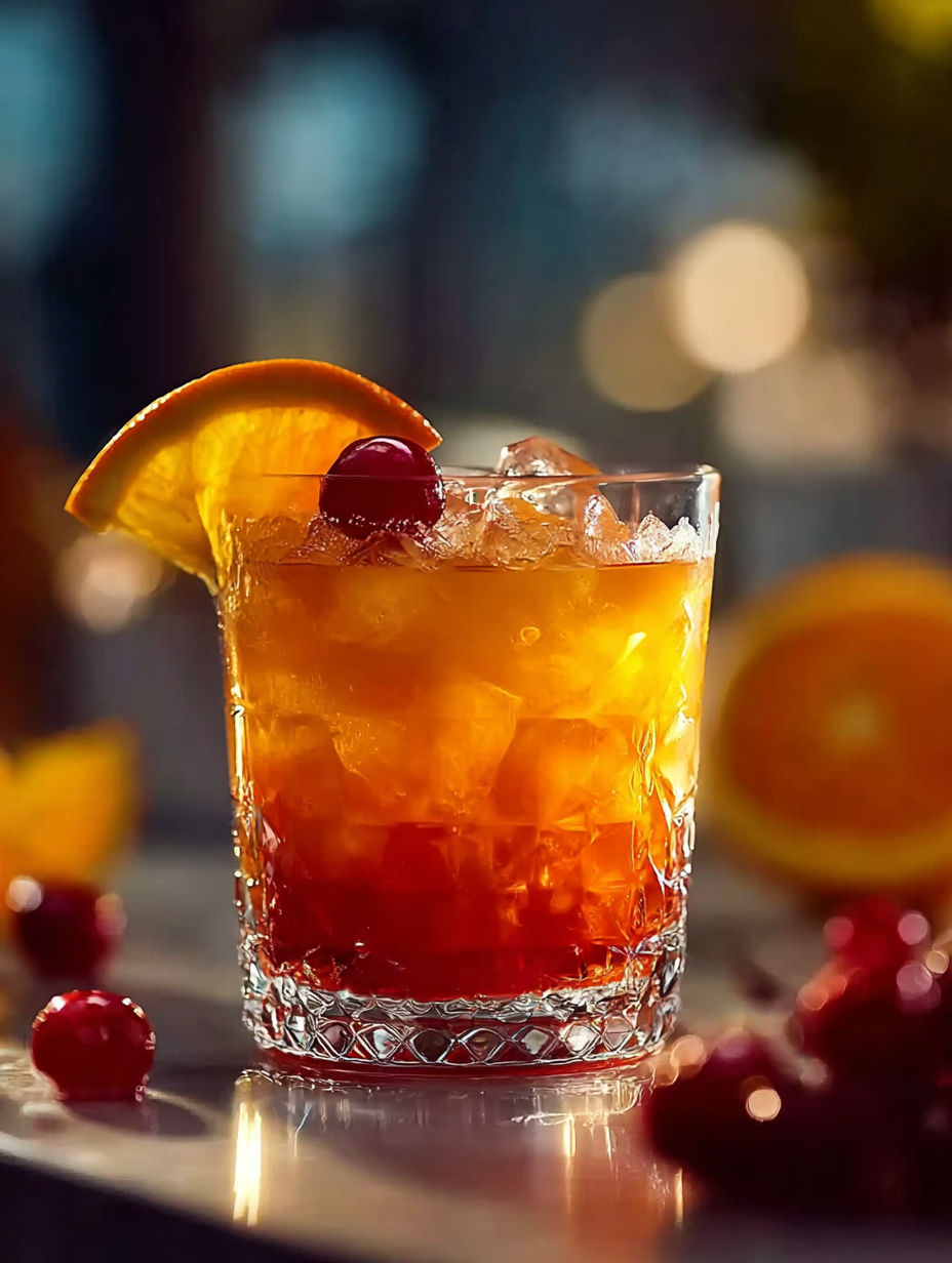 Verre de Tequila Sunset avec une cerise dessus.