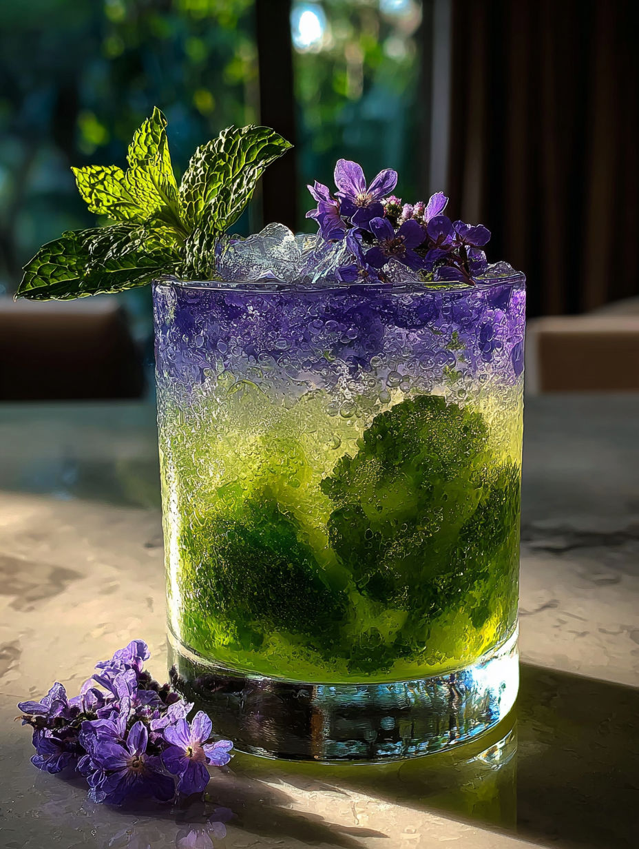 Un verre de mojito lavande sans alcool.