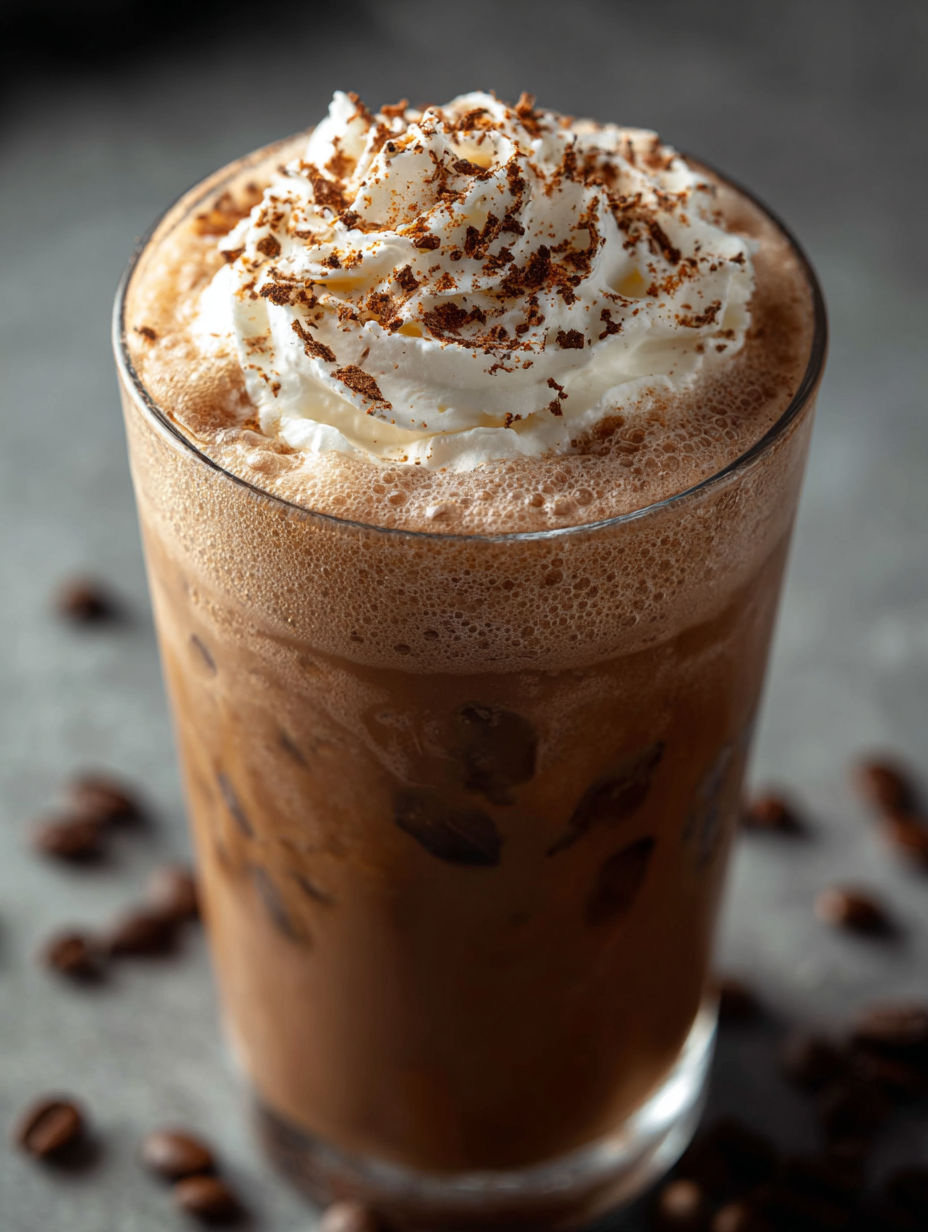 Un verre de café moka glacé avec de la chantilly.
