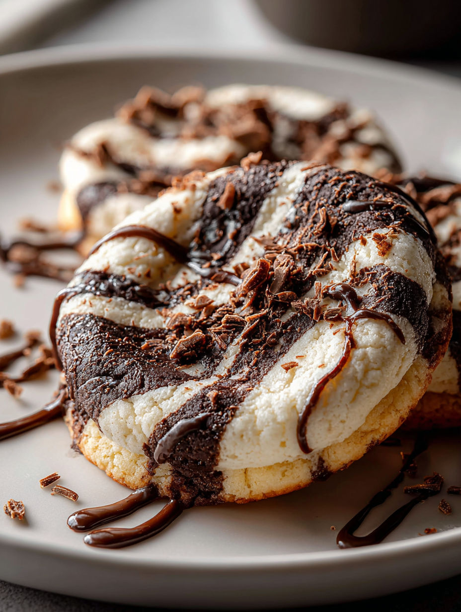 Gros plan sur un biscuit chocolat guimauve en spirale.