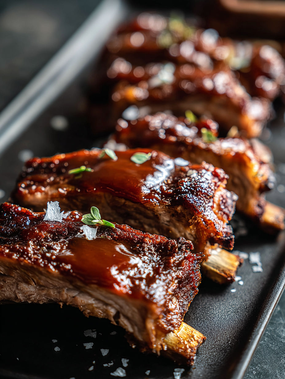 Un plat de côtes avec de la sauce.