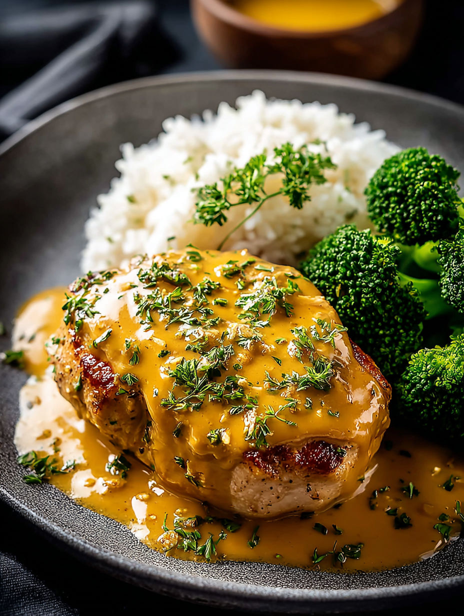 Une assiette de poulet avec du riz et du brocoli.