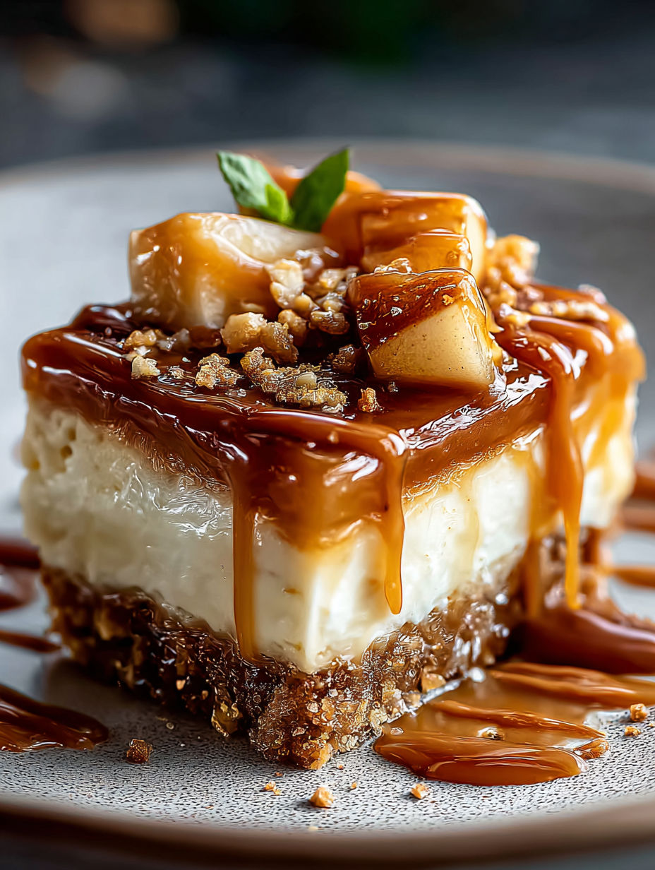 Une part de cheesecake pomme caramel salé.
