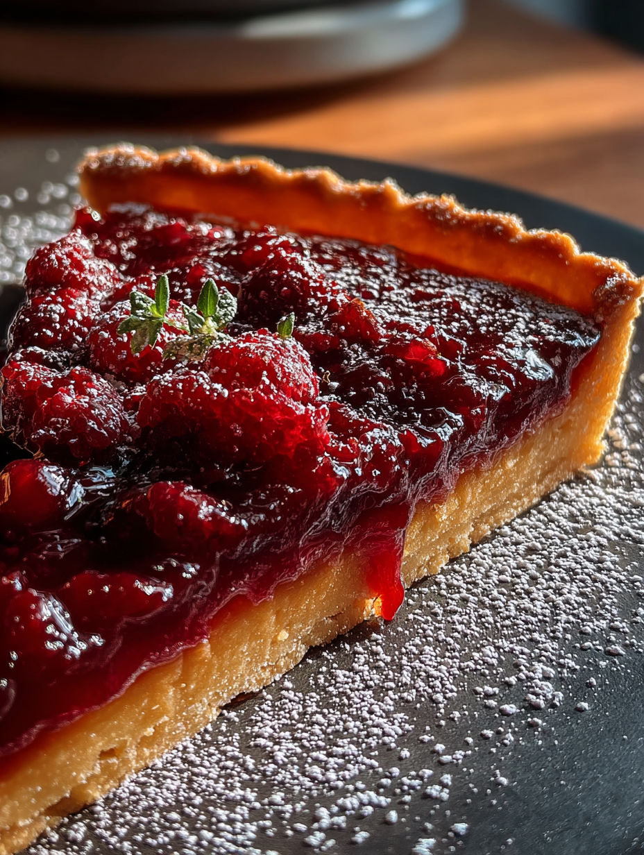 Une part de tarte orange-canberry.
