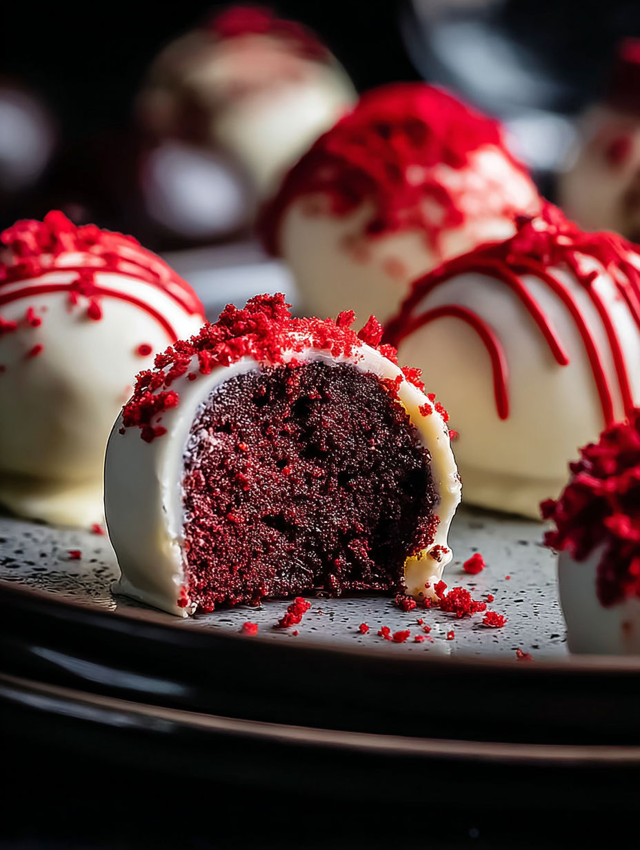 Cake pops velours rouge sur une assiette.