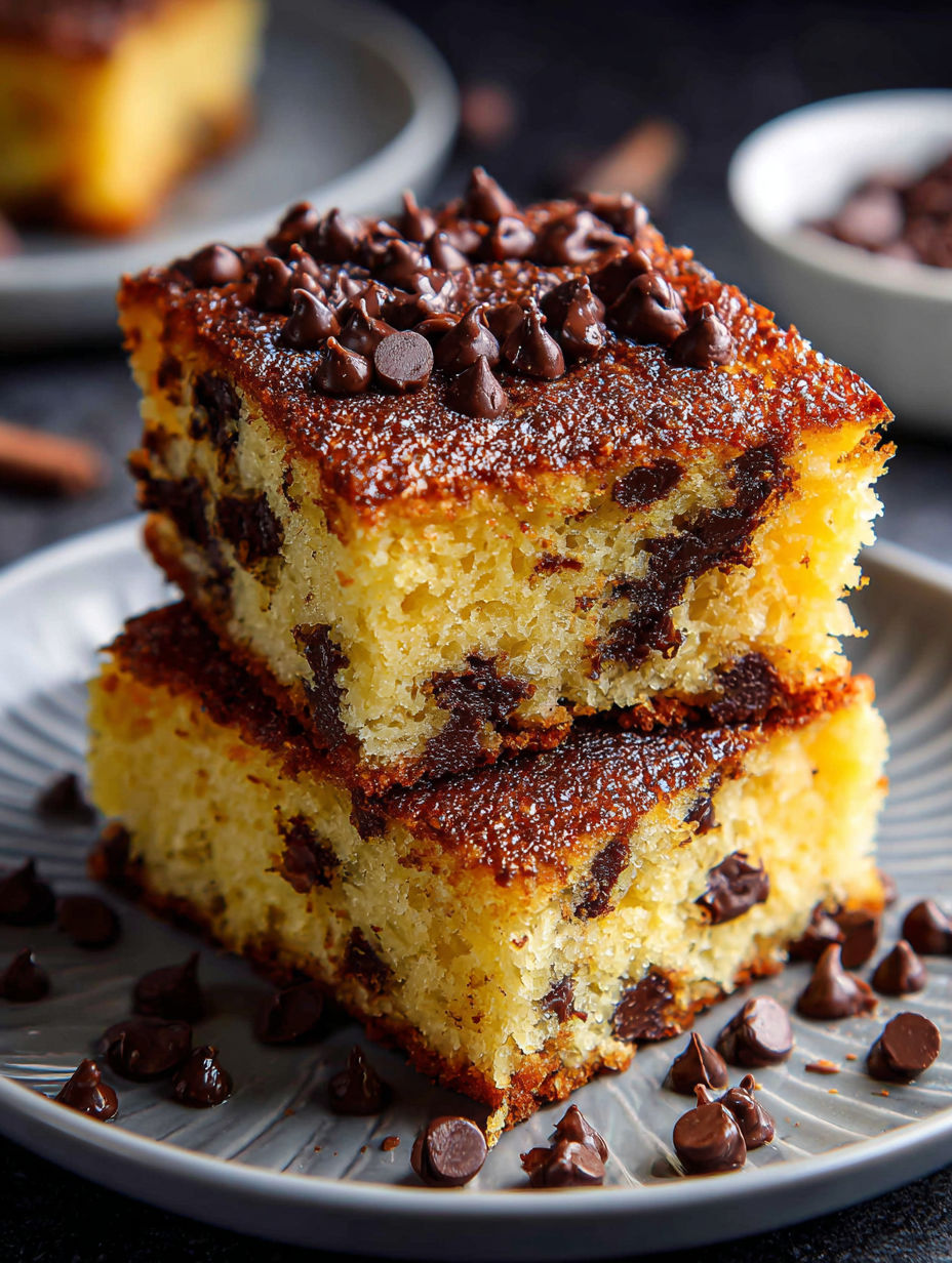 Une part de gâteau aux pépites de chocolat.