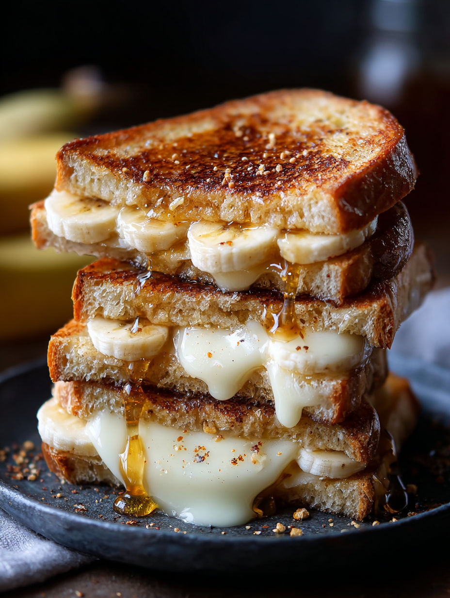 Une pile de sandwiches banane fromage