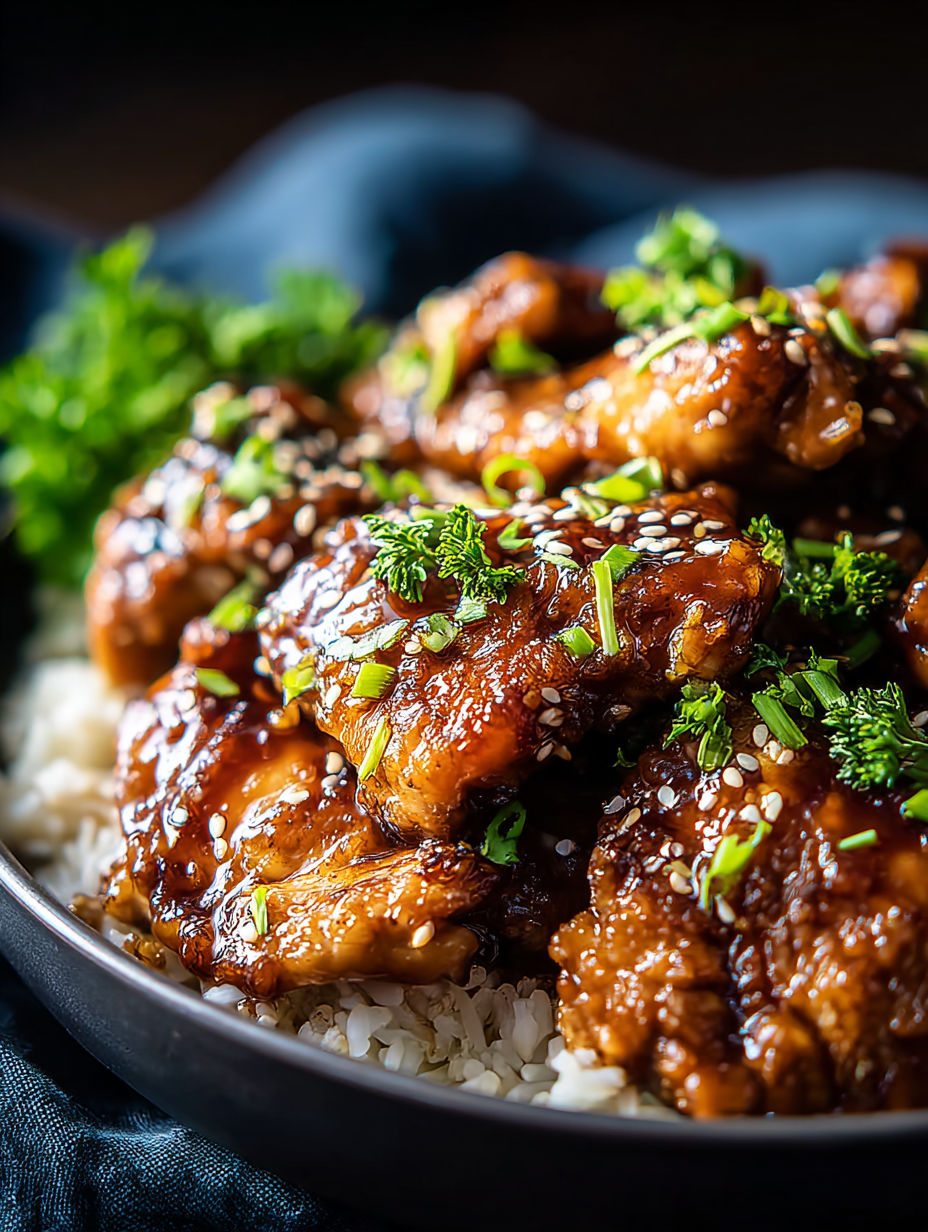 Un plat de cuisses de poulet avec du riz et une garniture.
