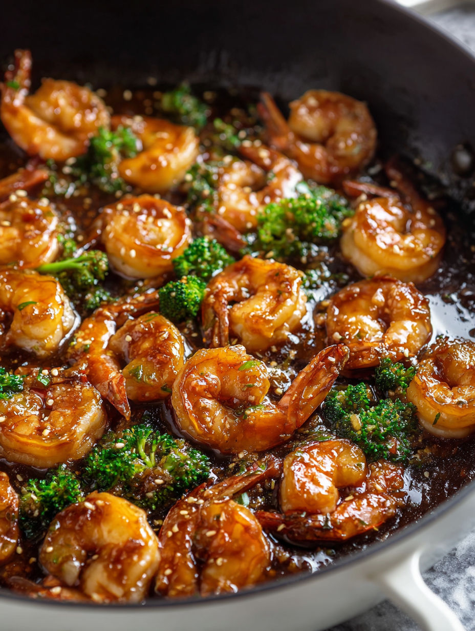 Plat de crevettes avec sauce brune