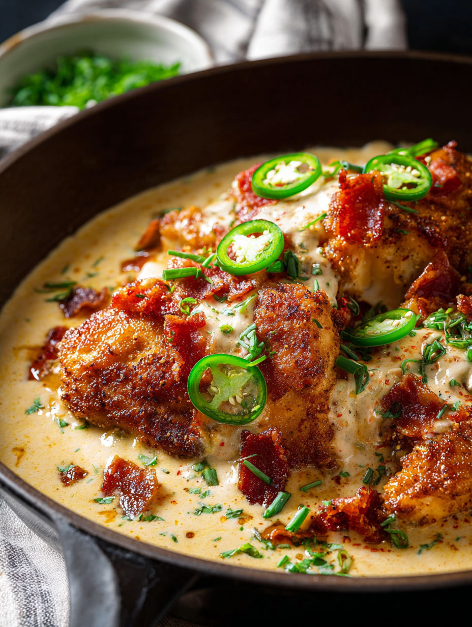 Bol de poulet garni de jalapeños.