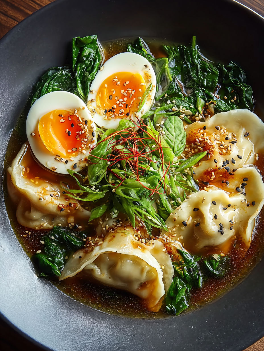 Un bol de ramen aux raviolis savoureux.