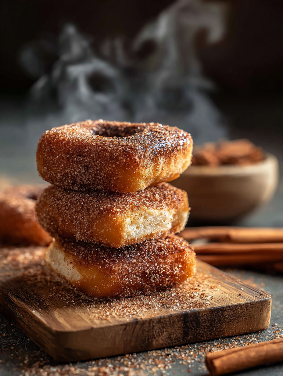 Une pile de beignets à la cannelle sur la table.