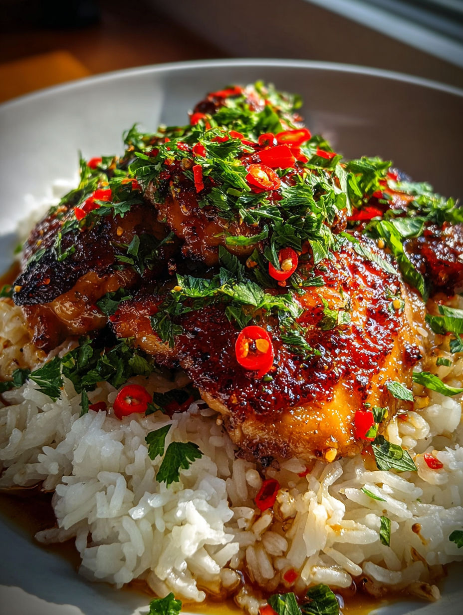 Poulet épicé au sirop d’érable et riz coco.