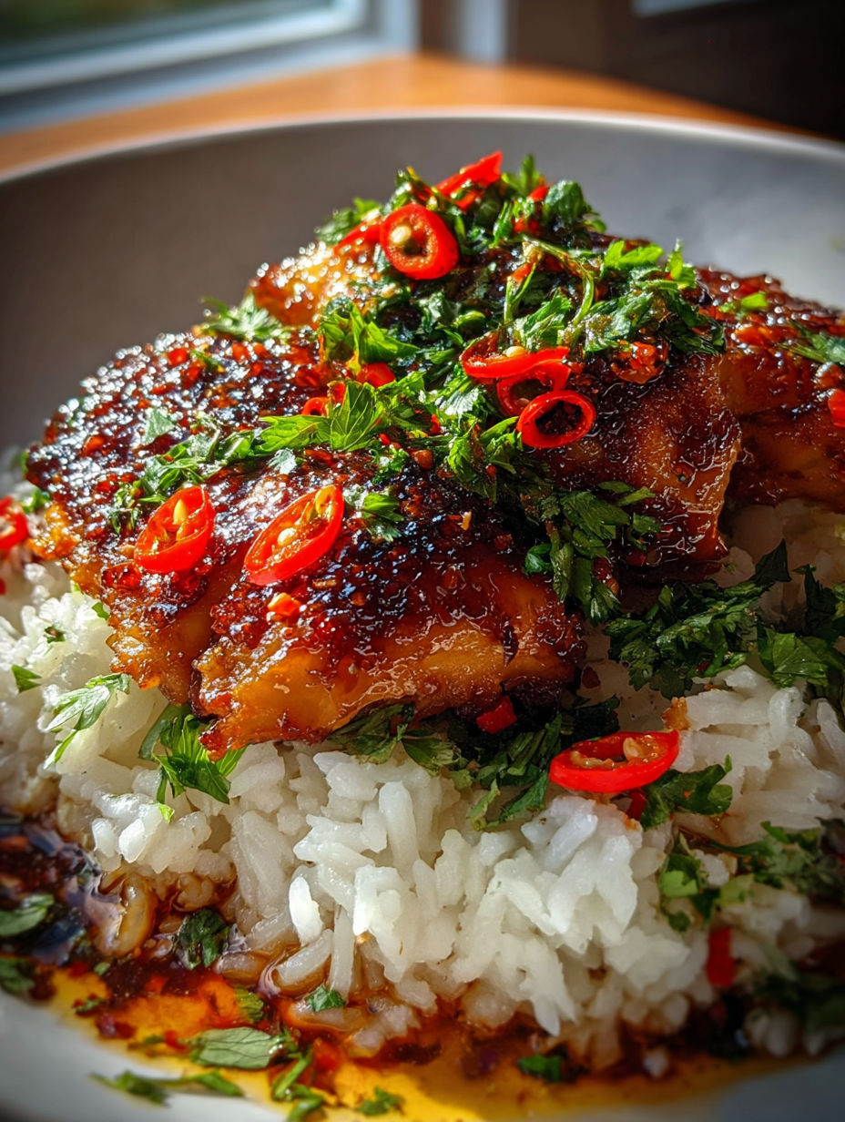 Poulet épicé au sirop d’érable et riz coco.