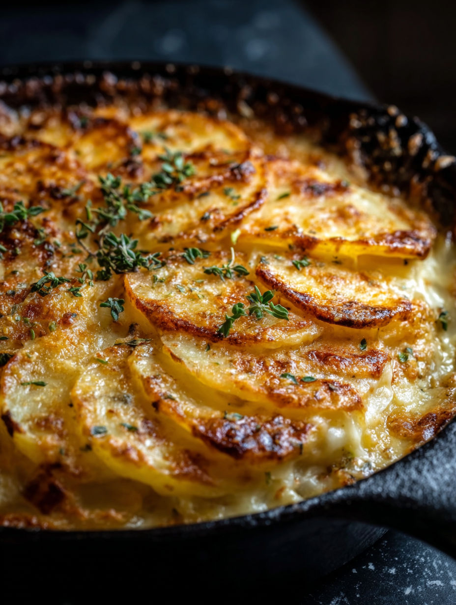 Gros plan sur un gratin de pommes de terre.