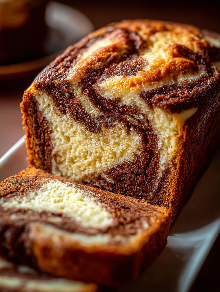 Une tranche de pain aux bananes avec un tourbillon de fromage frais à la cannelle.