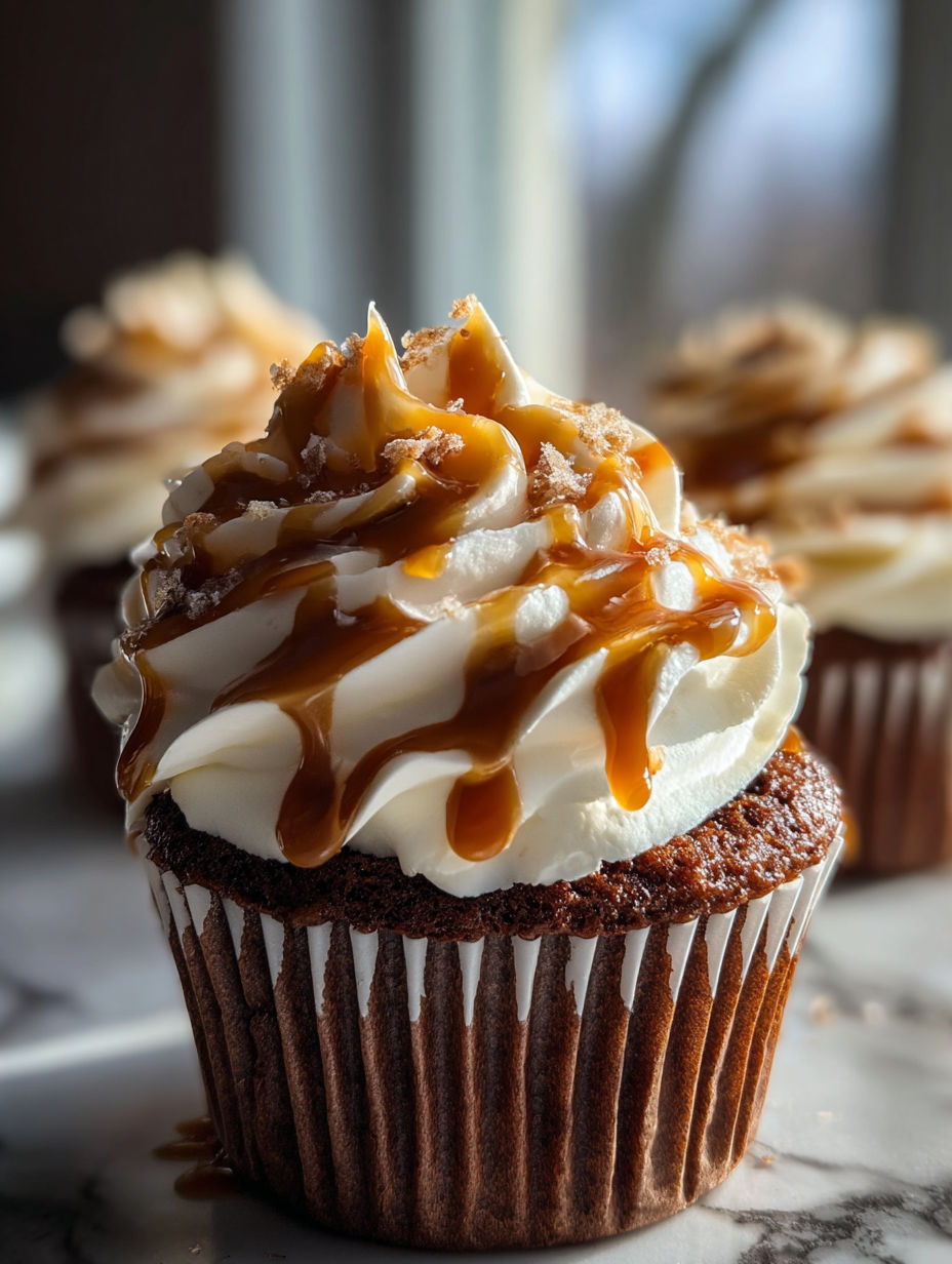 Un cupcake nappé de caramel et chantilly.