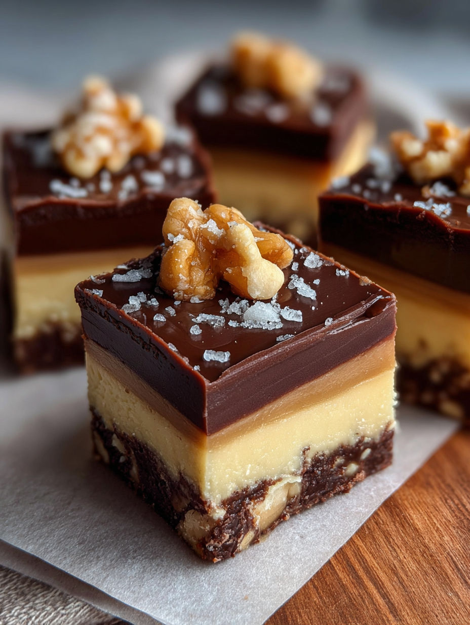 Un morceau de gâteau au chocolat avec des noix dessus.