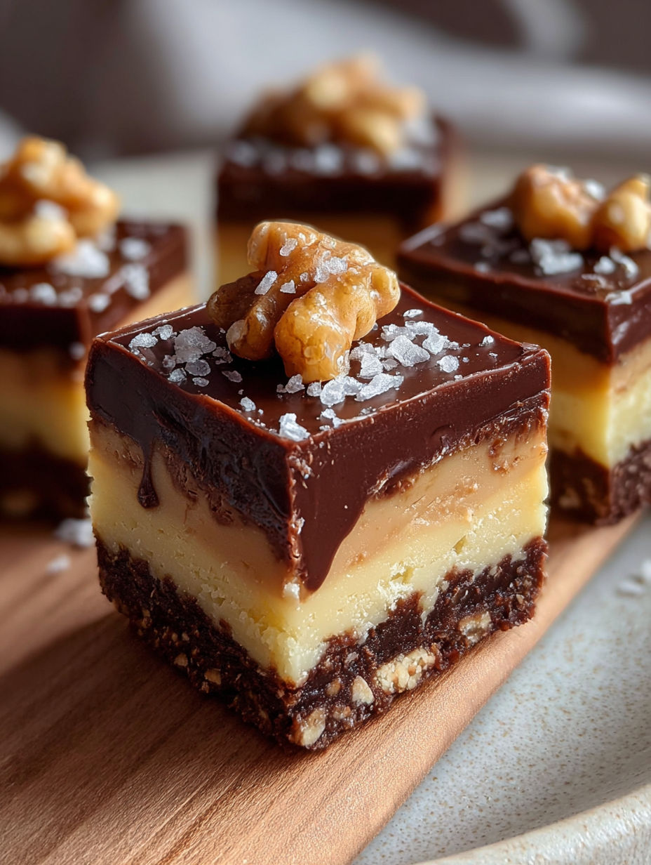 Un carré de fudge Boston Cream avec des noix dessus.