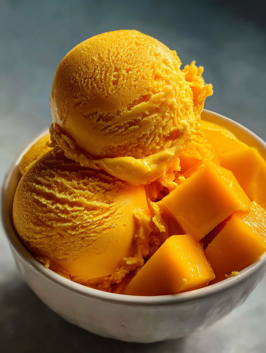 Un bol de sorbet à la mangue.