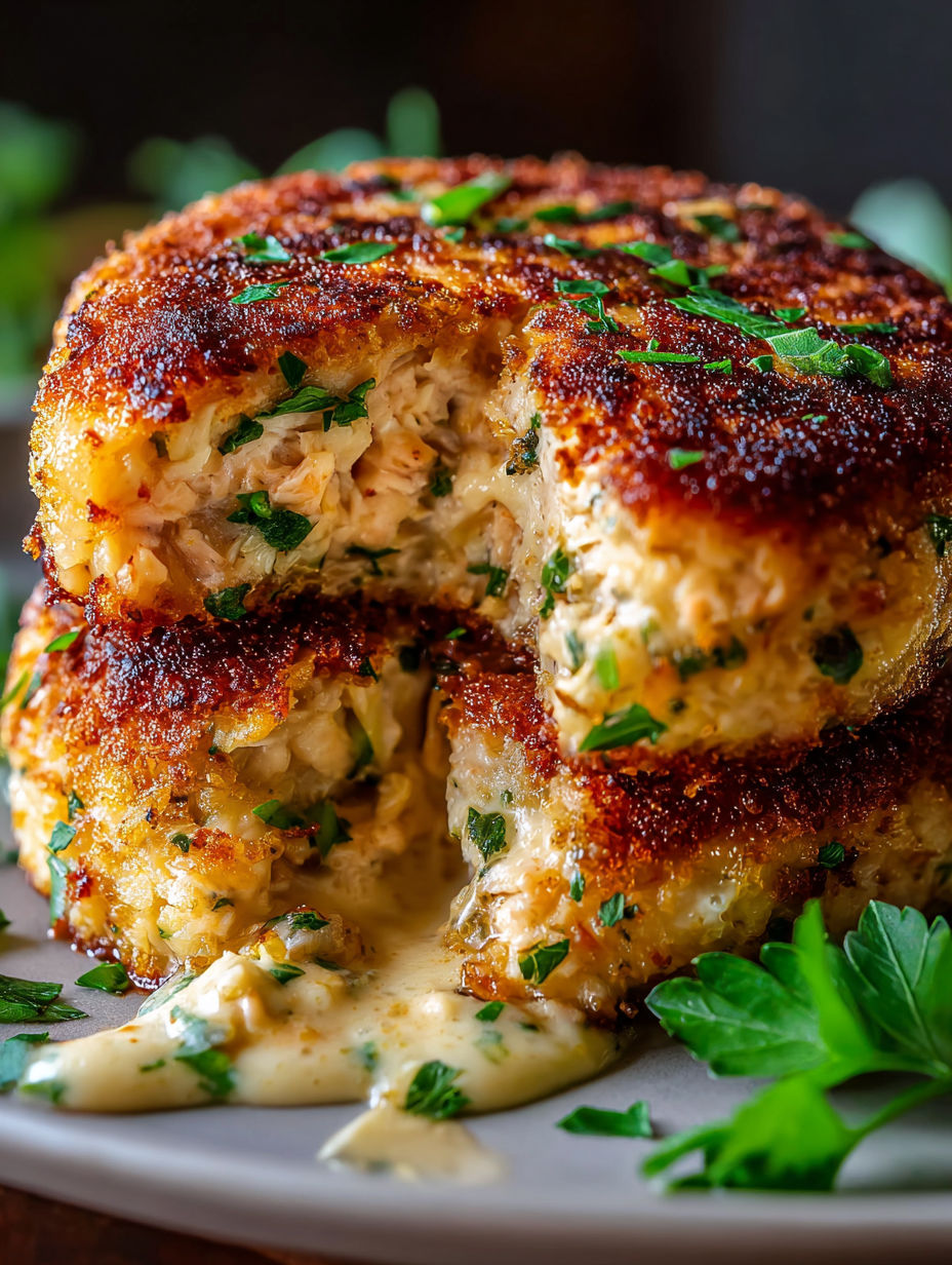 Gros plan sur une galette de thon fondante.