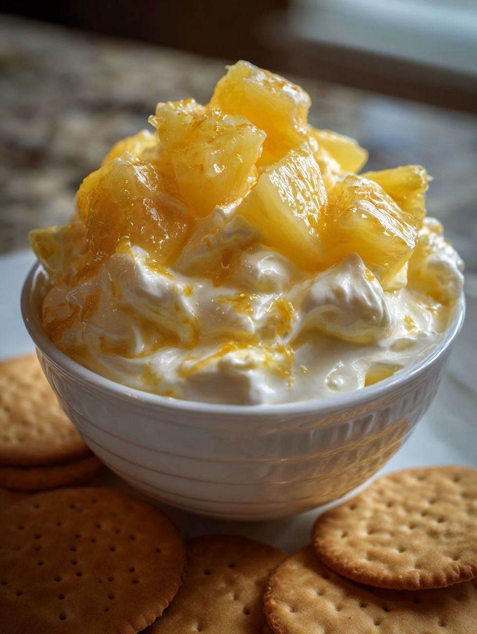 Bol de crème d'ananas avec biscuits Nilla à côté.