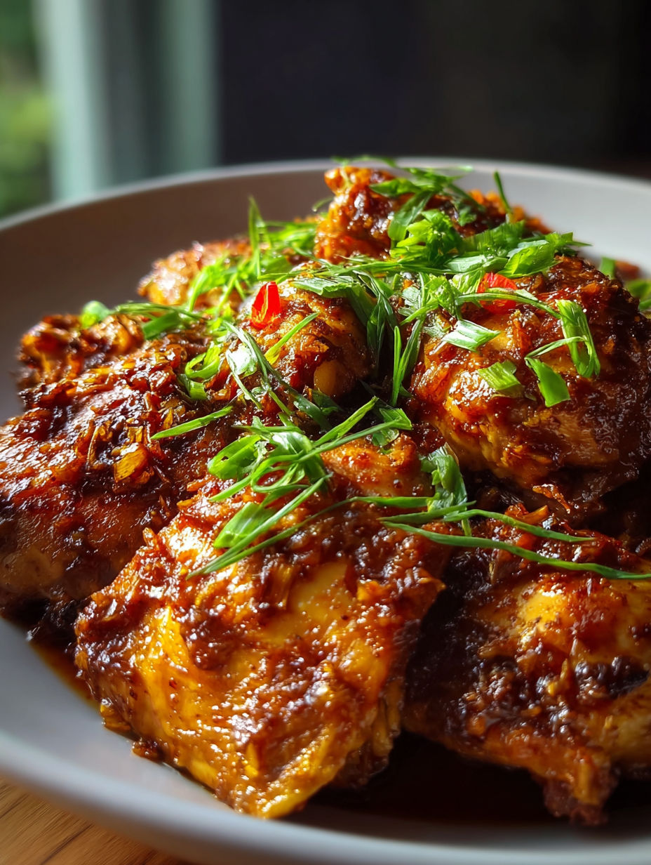 Un plat de poulet à l’ail et sucre brun en mijoteuse.