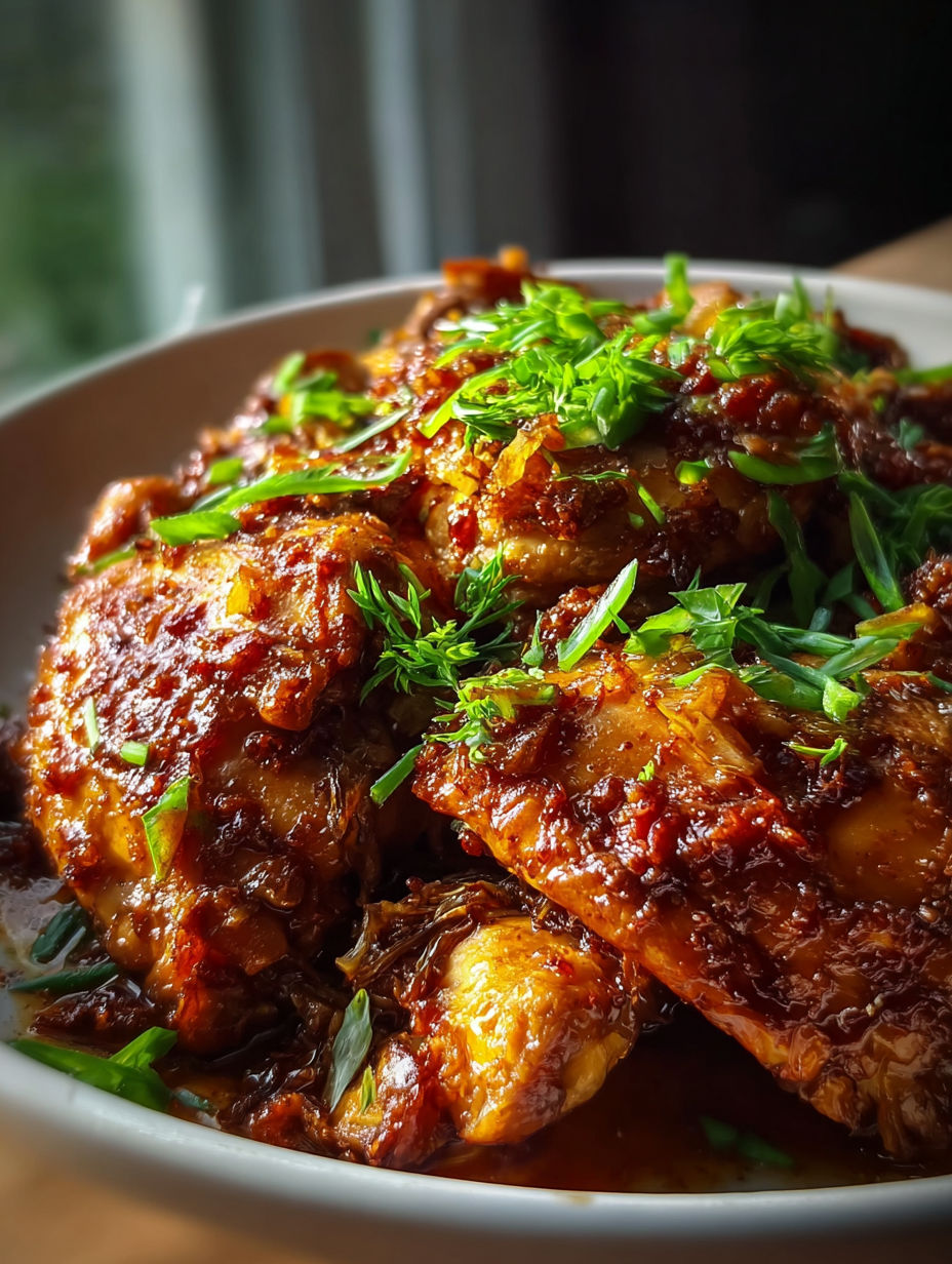 Un bol de poulet à l’ail et cassonade cuit doucement.