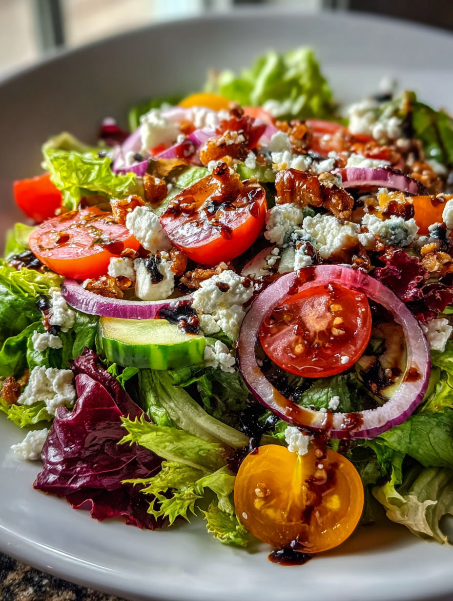 Une salade avec des tomates, de la laitue, des oignons et du fromage.