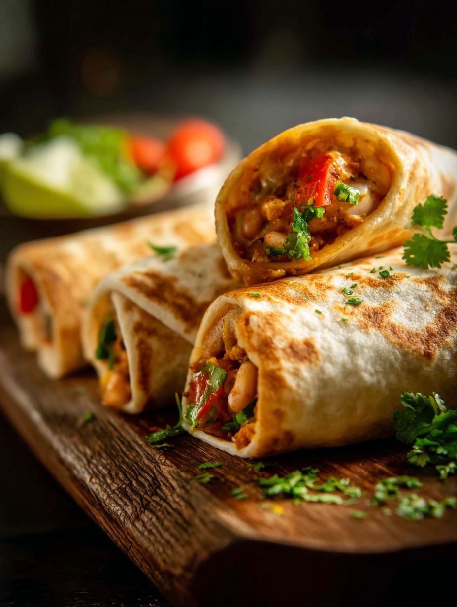 Une assiette avec des burritos aux haricots.