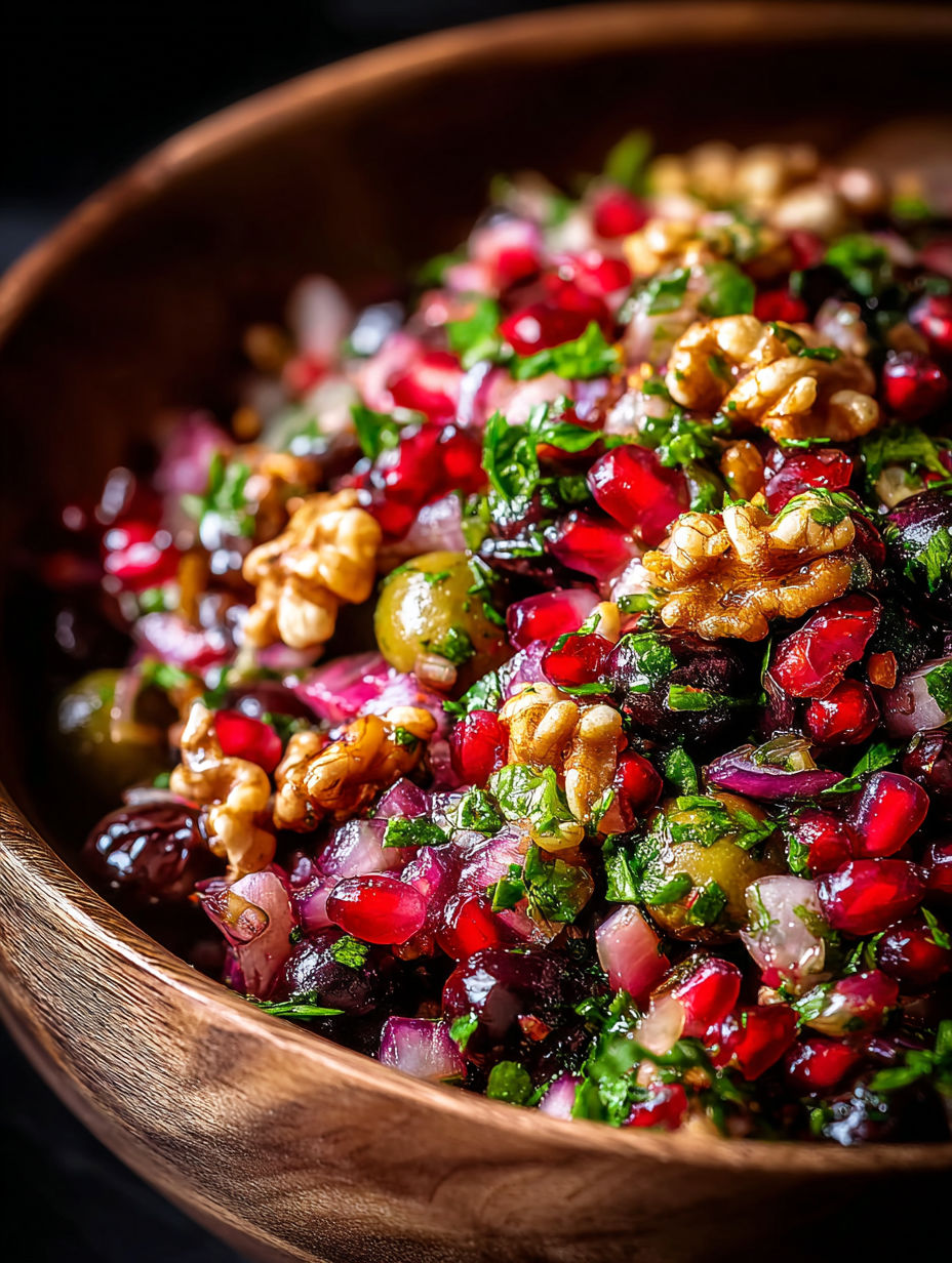 Un bol de nourriture avec une noix dessus.