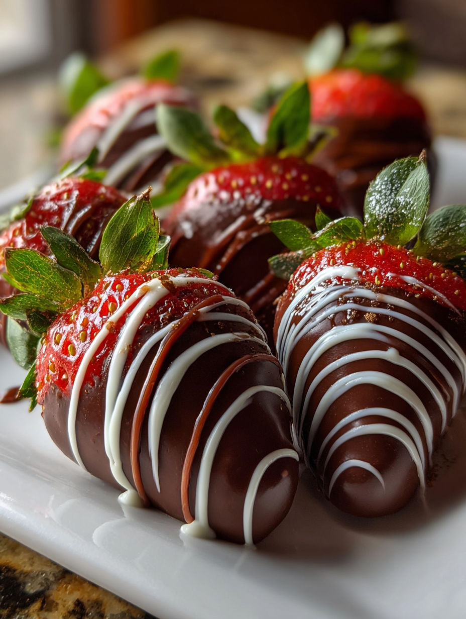 Une assiette de fraises enrobées de chocolat.