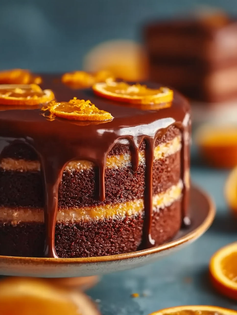 Gâteau en couches chocolat orange avec ganache.