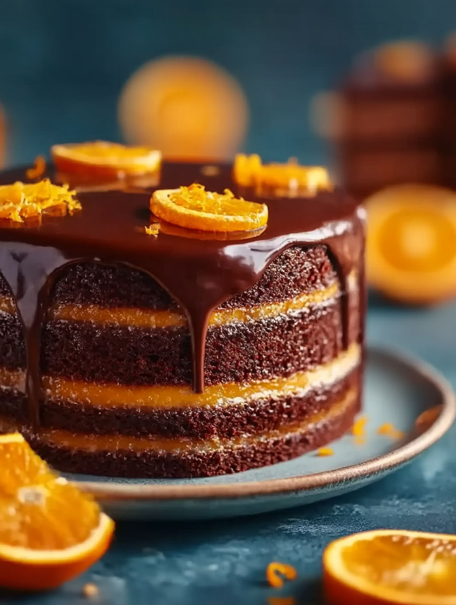 Gâteau en couches chocolat orange avec ganache.